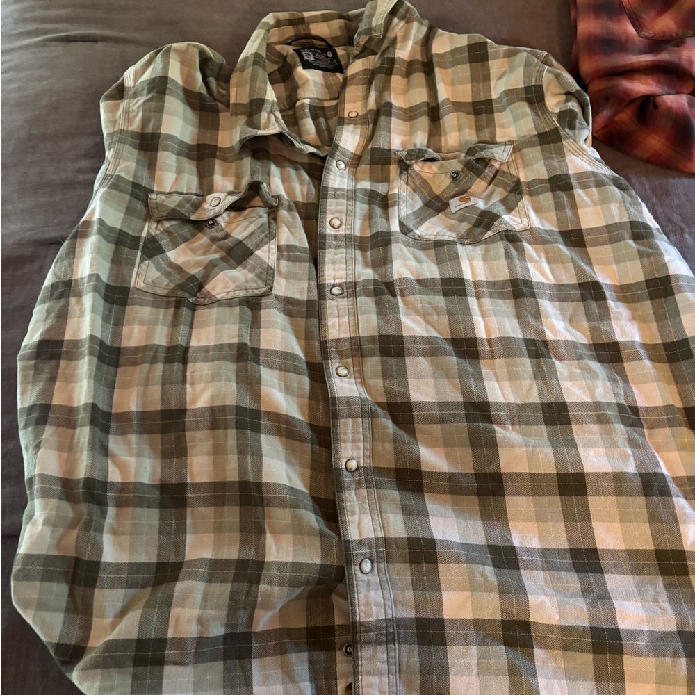 Carhartt Olive and Cream Plaid Button Down Shirt